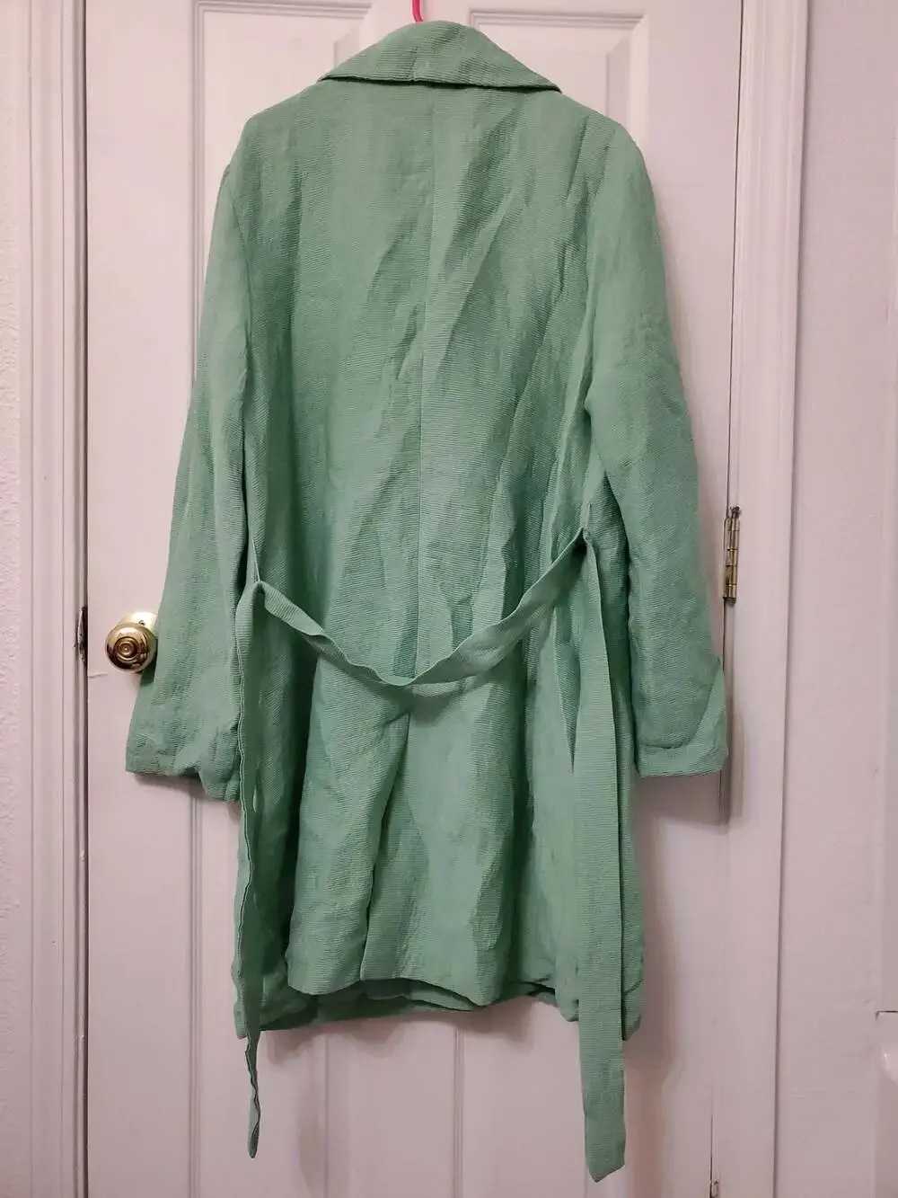 Hazel Double-Breasted Lightweight Belted Trench Coat in Light Green